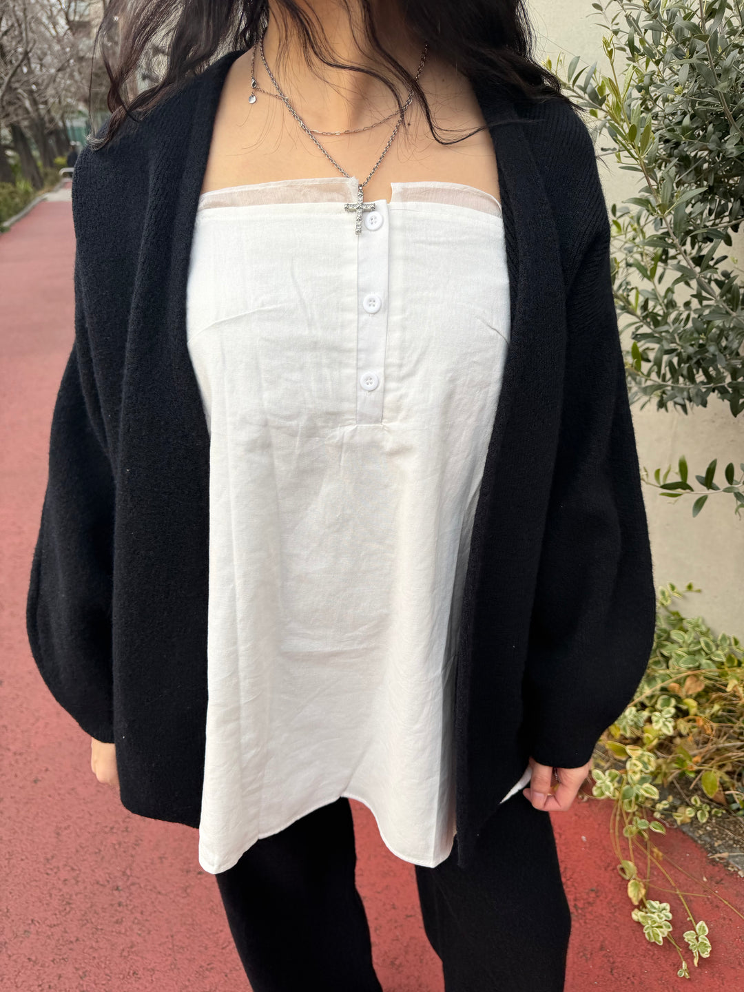 シアートリムコットンロングキャミソール