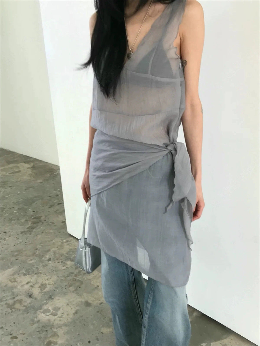 スカーフ付きテクスチャーワンピース