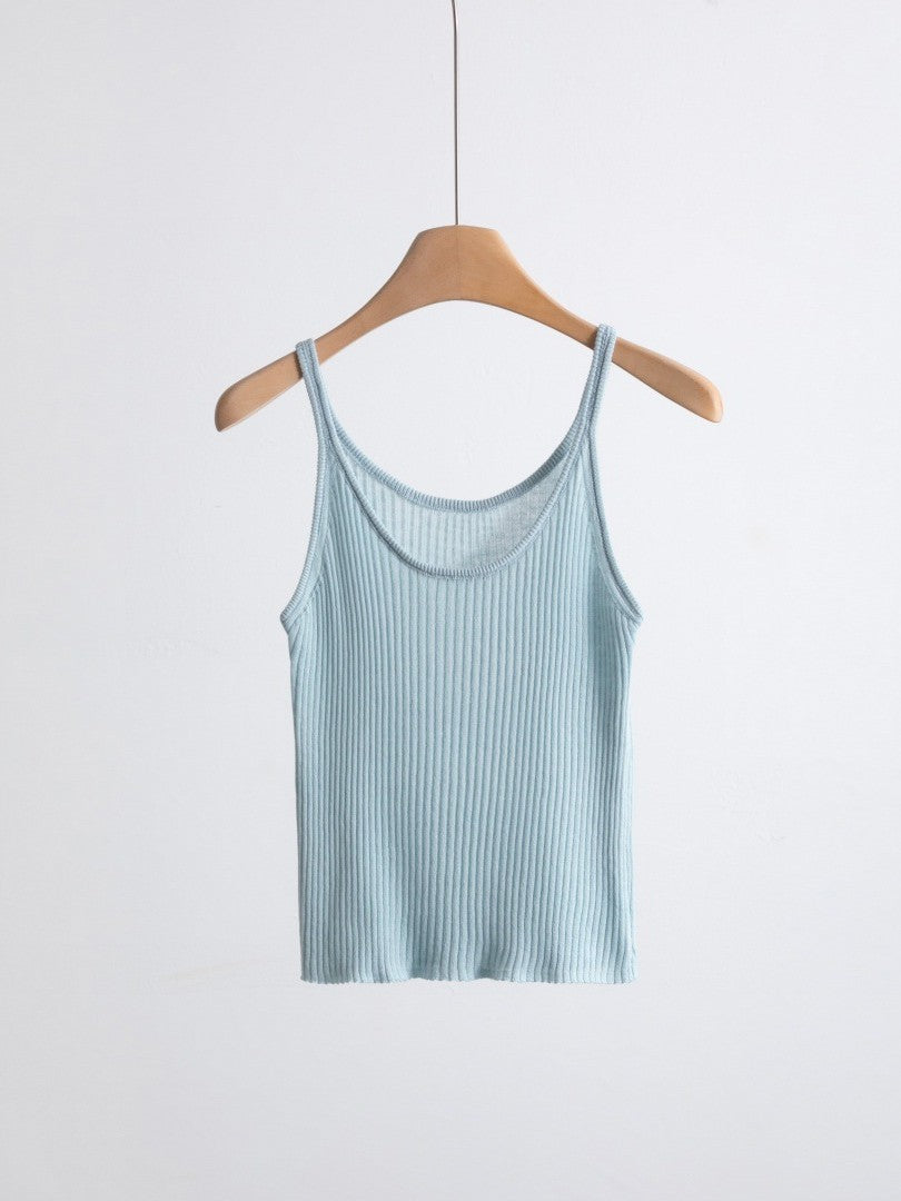 リネンブレンドUネックリブタンクトップ（パステル）