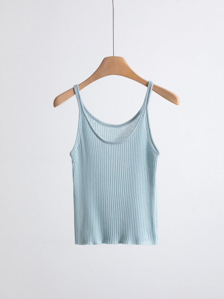 リネンブレンドUネックリブタンクトップ（パステル）