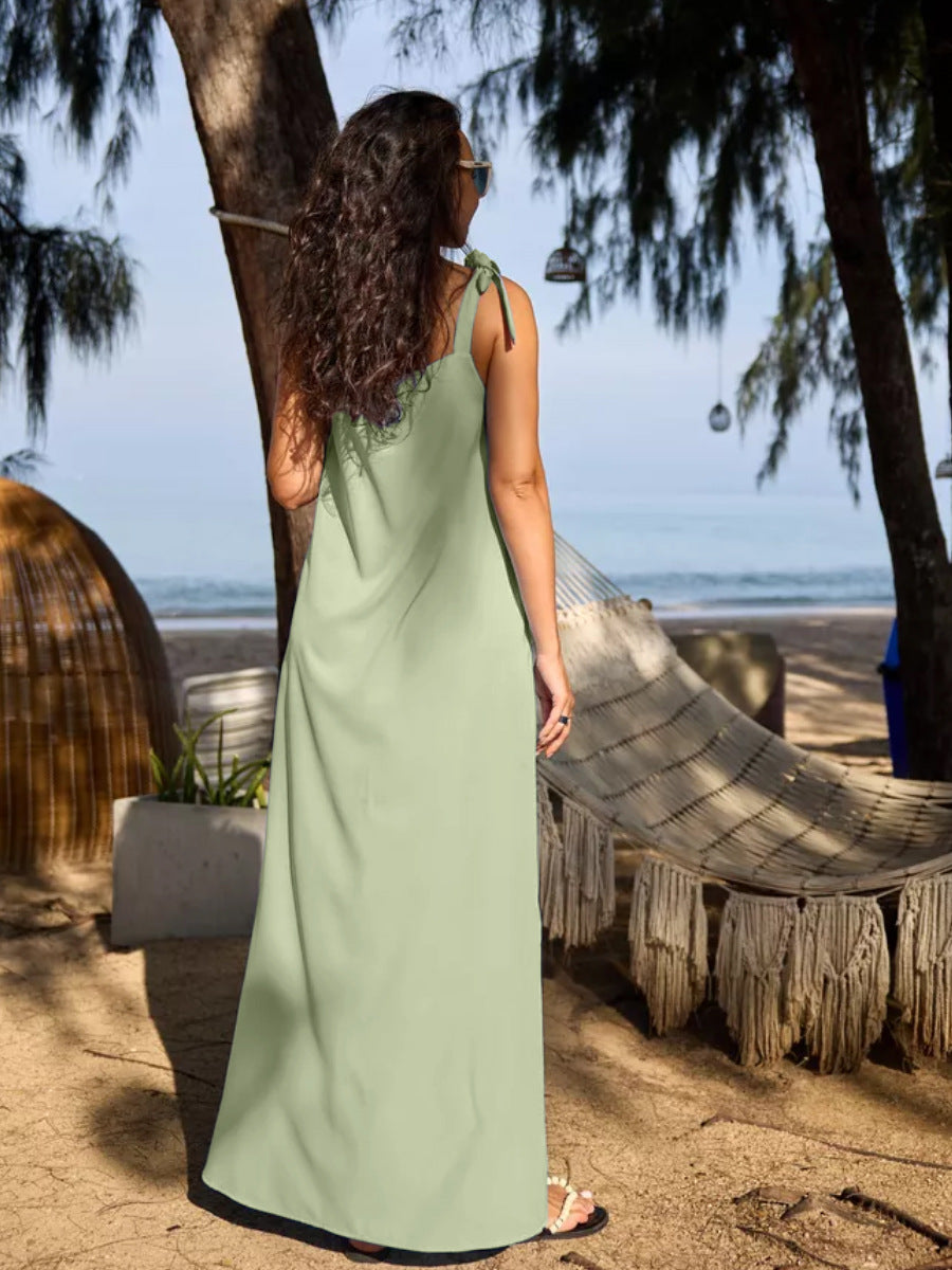 ショルダーウエストリボンスリットワンピース