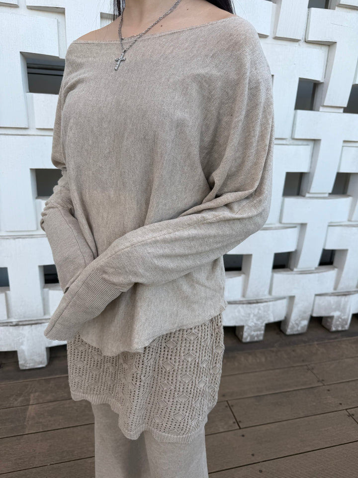 【アウトレット】(即納) ロングリブスリーブルーズニットトップス