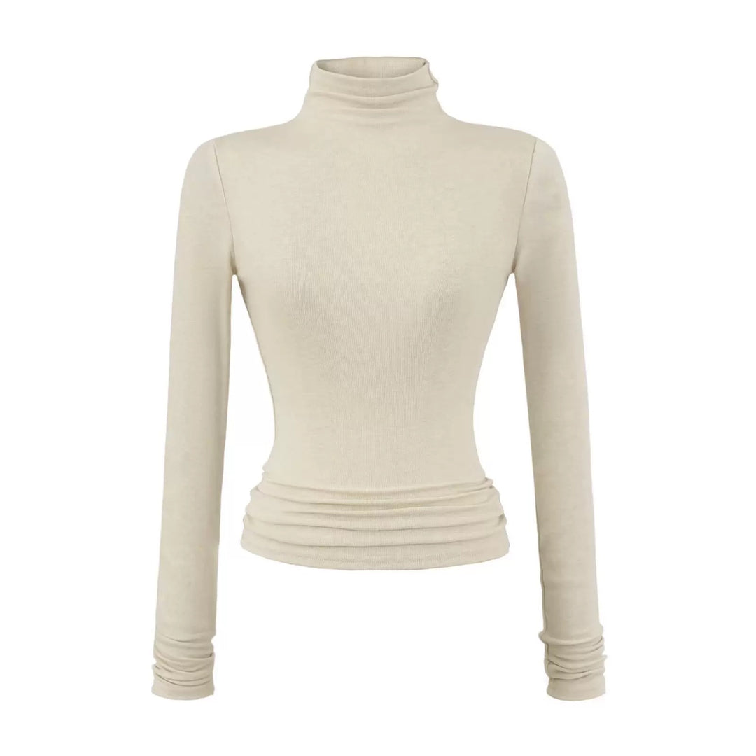 ベーシックソリッドカラータートルネックトップス