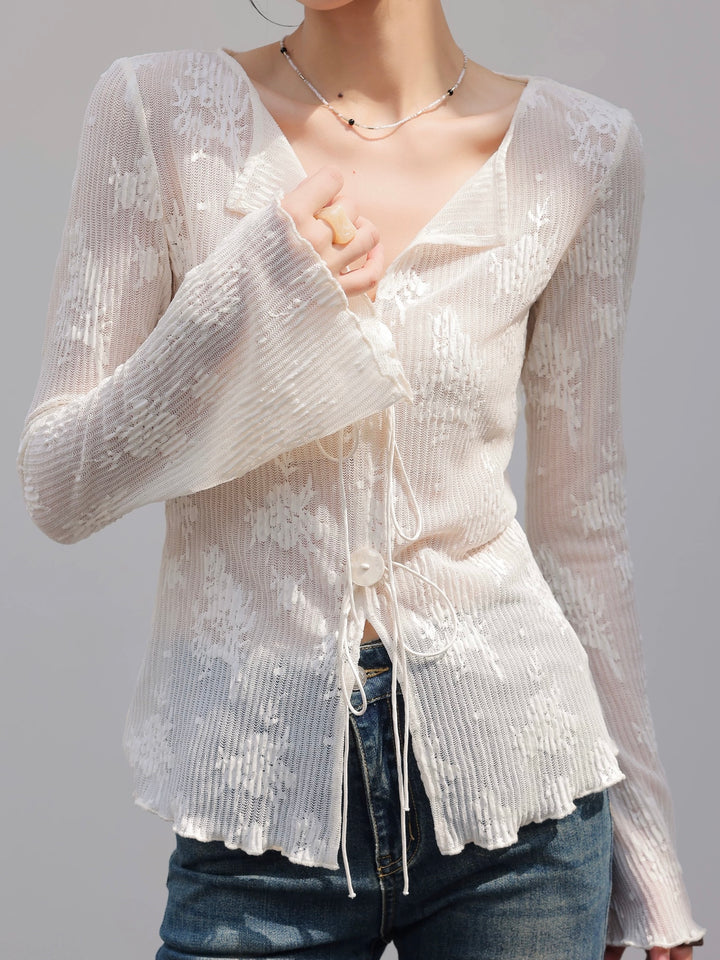 メロウフリルシアージャガードカーディガン