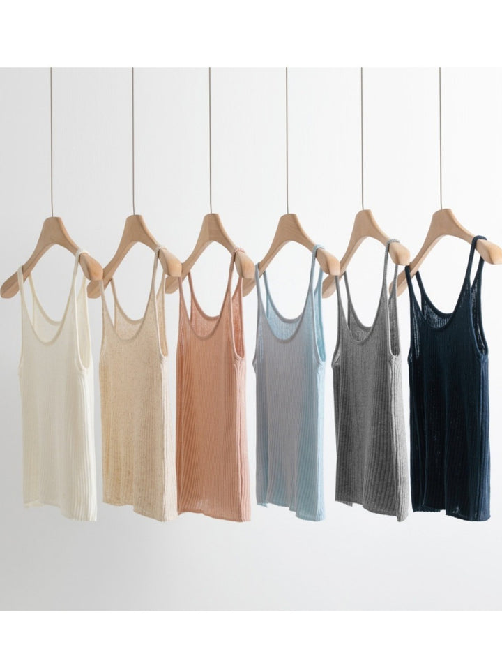 リネンブレンドUネックリブタンクトップ（パステル）