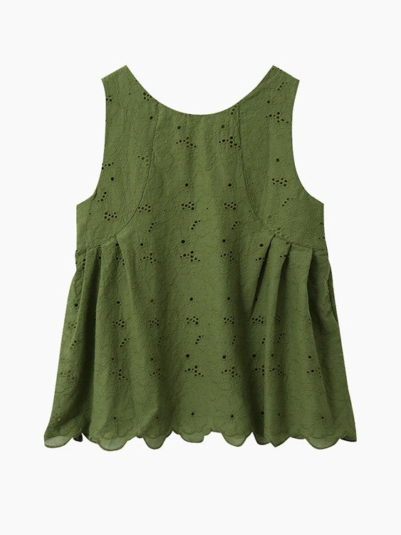 刺繍スカラップノースリーブトップス