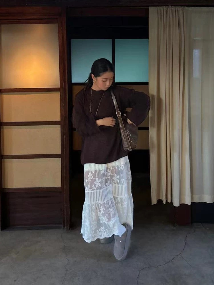 フラワーレース切り替えマキシスカート