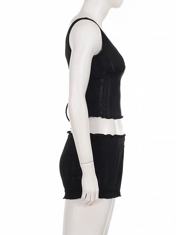 透かし編みフリルラウンジセットアップ