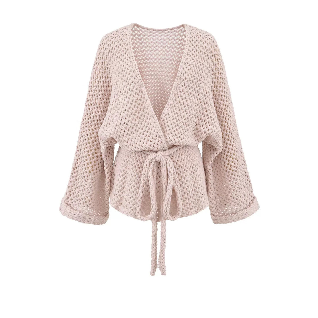 メッシュニットソリッドカラーラップカーディガン