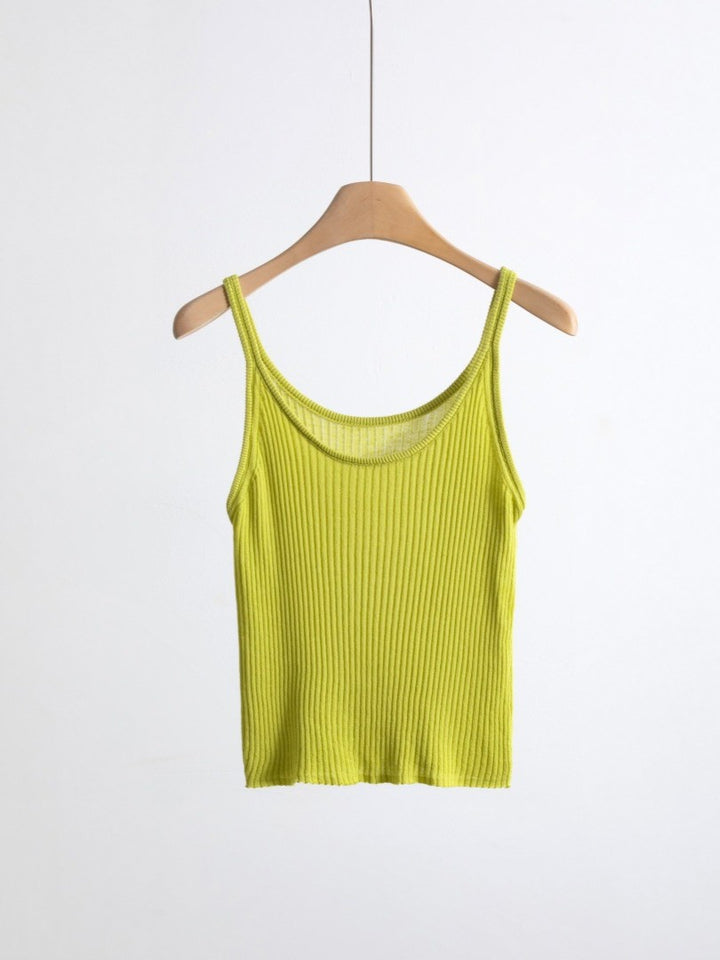 リネンブレンドUネックリブタンクトップ（ビビット）