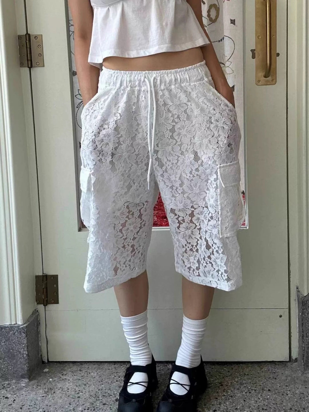 【アウトレット】(即納)シアーレースカーゴバミューダパンツ