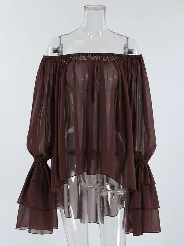 ティアードフリルオフショルダーシアーブラウス
