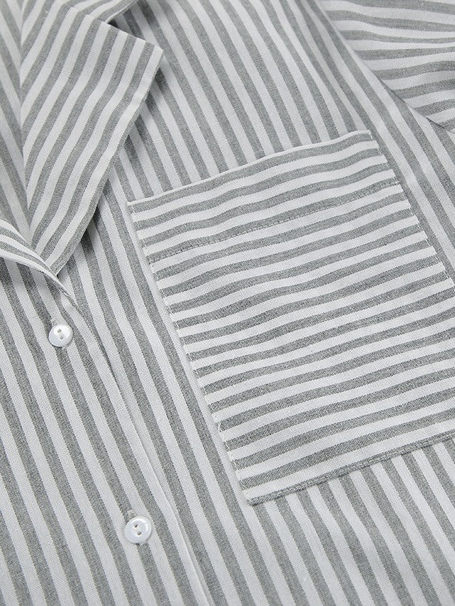 ストライプ長袖シャツダブルウエストパンツセット