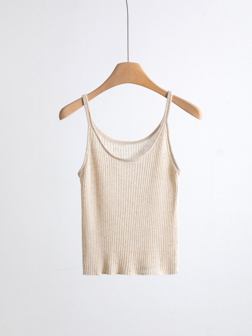 リネンブレンドUネックリブタンクトップ（パステル）