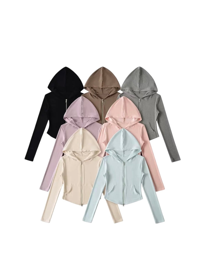 ベーシックソリッドカラージップアップパーカー