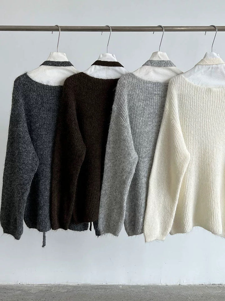 ウール混ニットリボン付きセータースカートセット