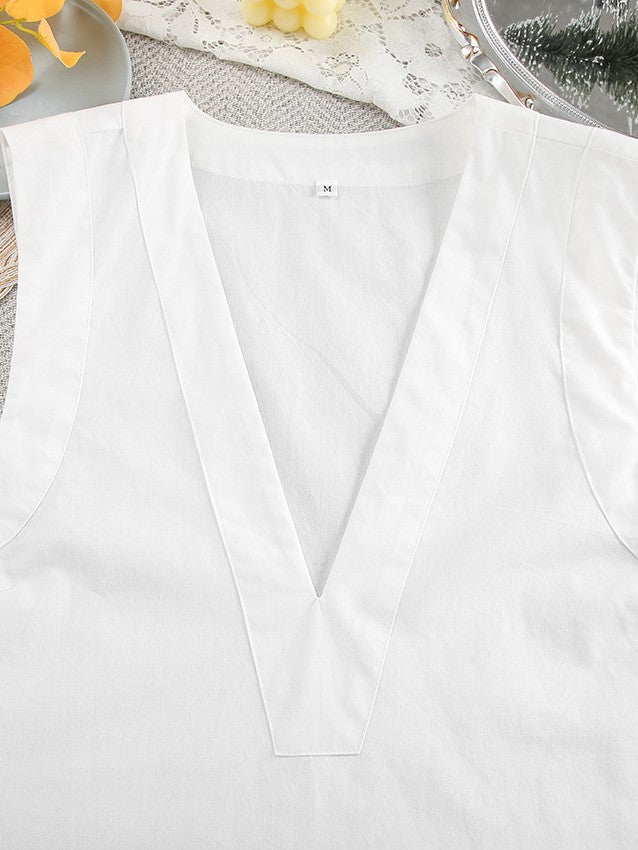 コットンVネックスリーブレスミニワンピース