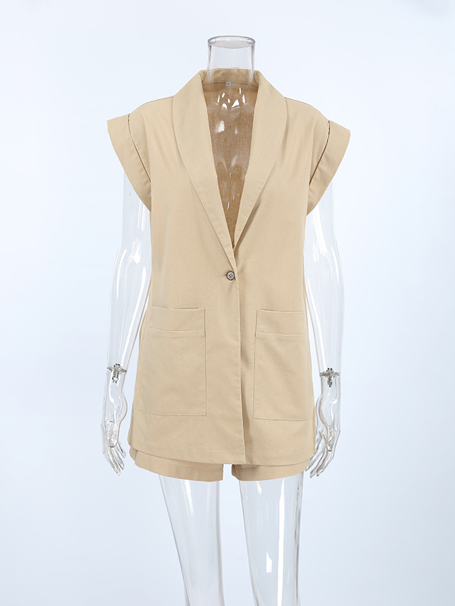 リネンブレンドスリーブレスジャケットショーツセット