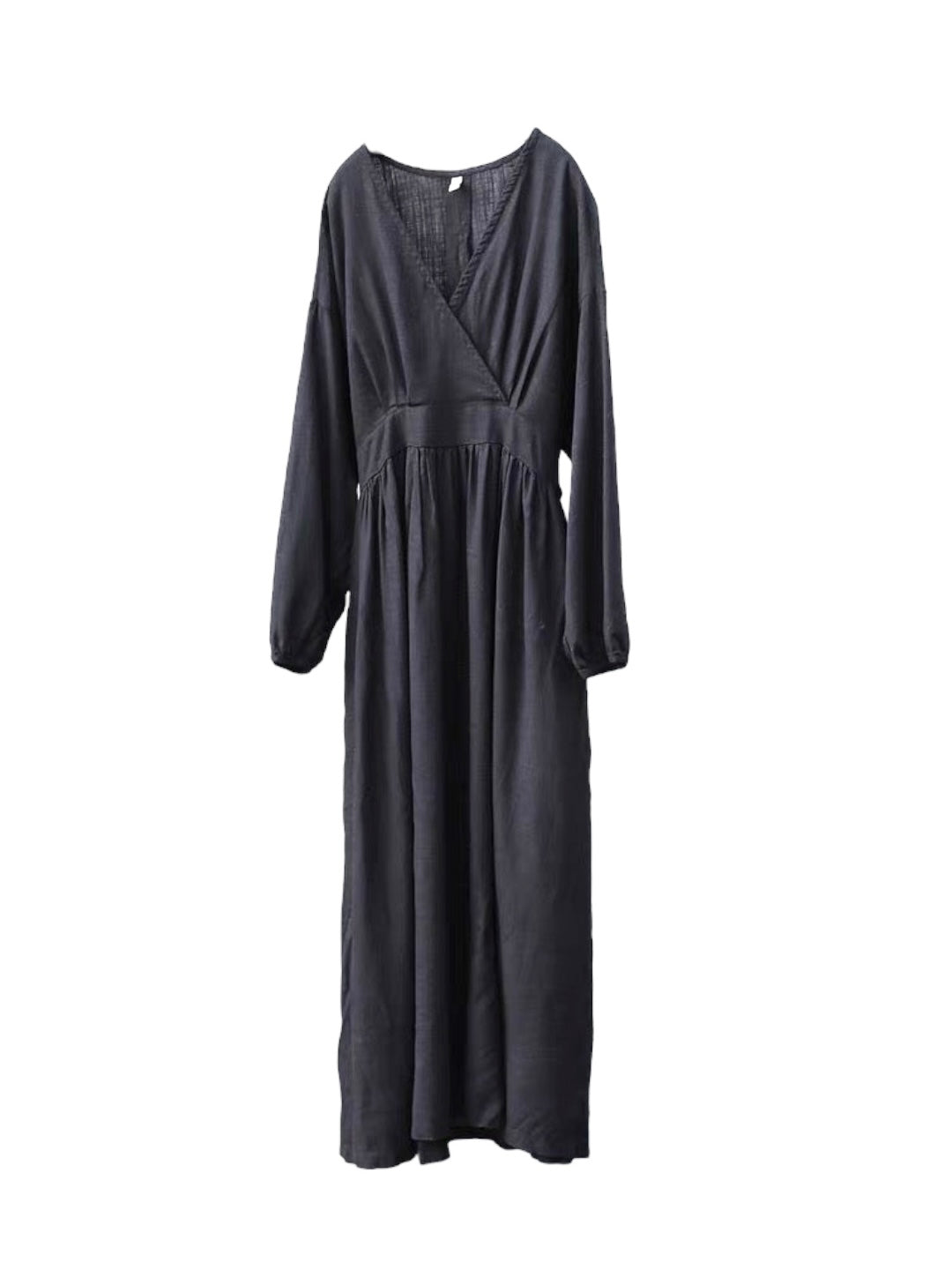 ナチュラルリネンフレア切り替えロングワンピース