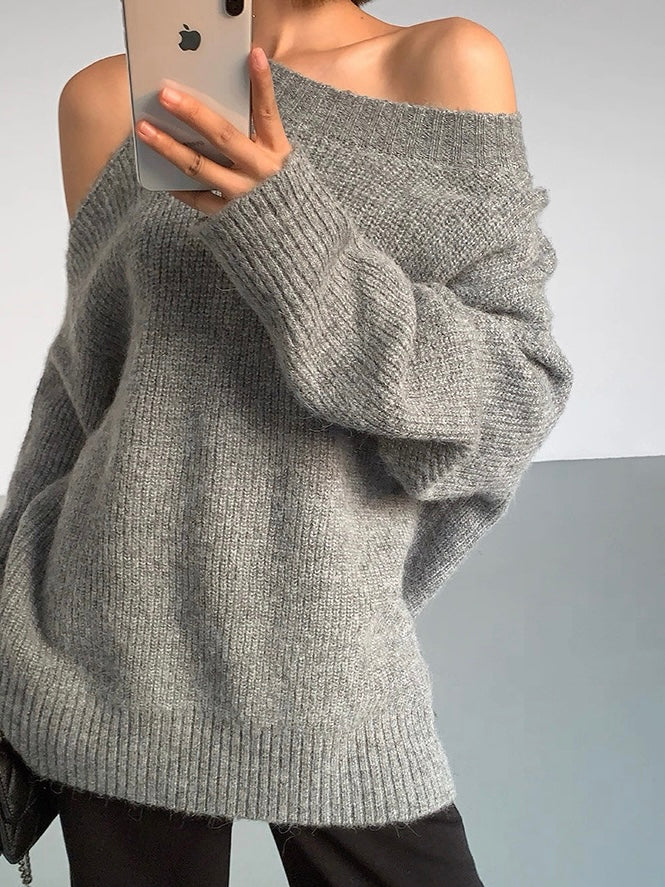 アシンメトリーオフショルダーロングセーター