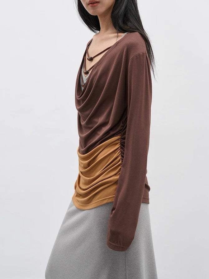 レイヤードビーズドレープカットソー