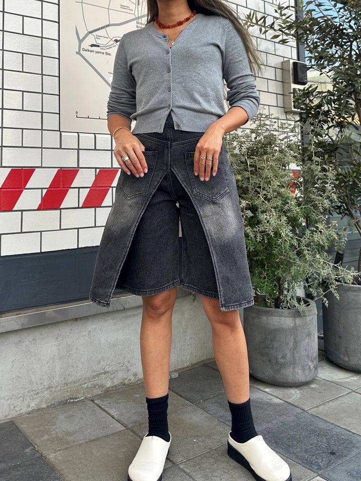 【アウトレット】(即納) レイヤードデニムバミューダパンツ