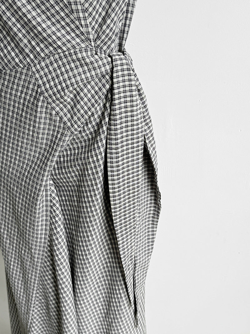 チェック柄カシュクールデザインワンピース