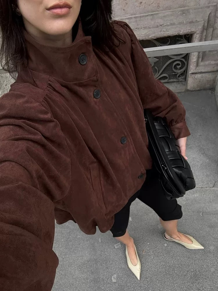 パフスリーブスウェードライクジャケット