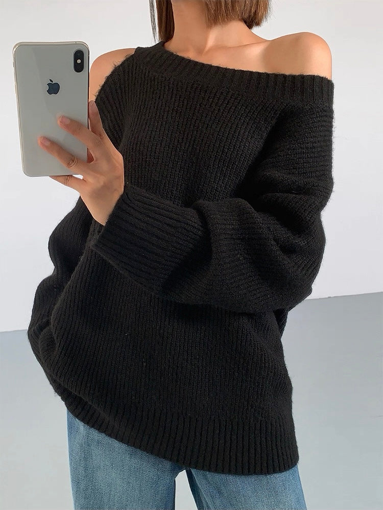 アシンメトリーオフショルダーロングセーター