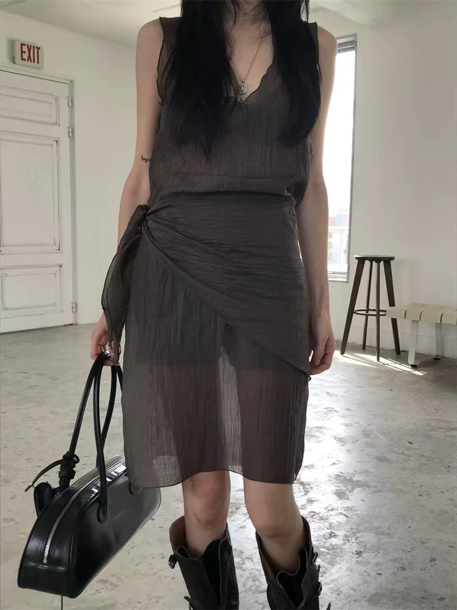 スカーフ付きテクスチャーワンピース