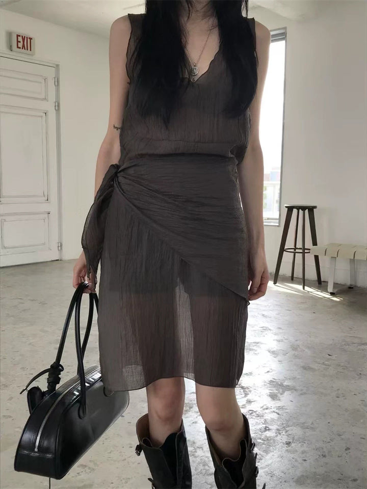 スカーフ付きテクスチャーワンピース