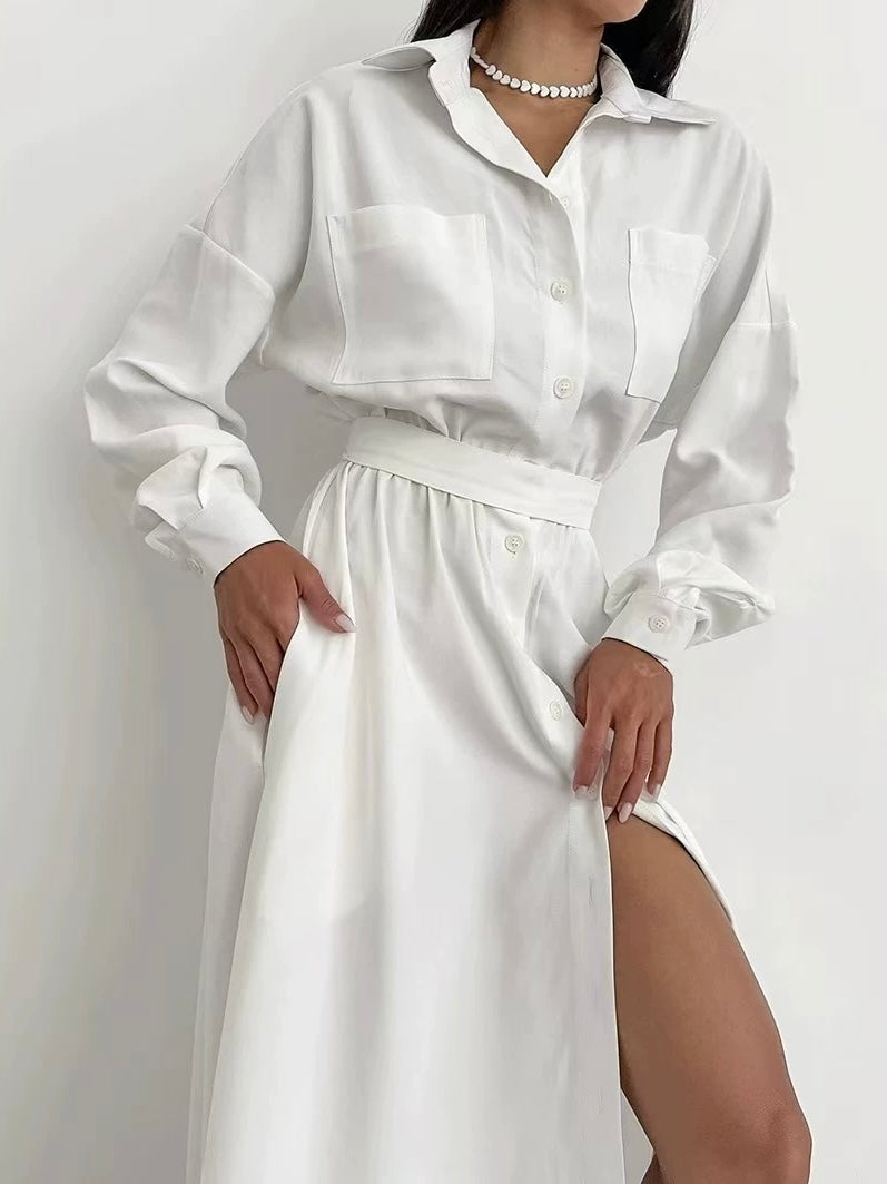 フロントスリットシャツマキシワンピース