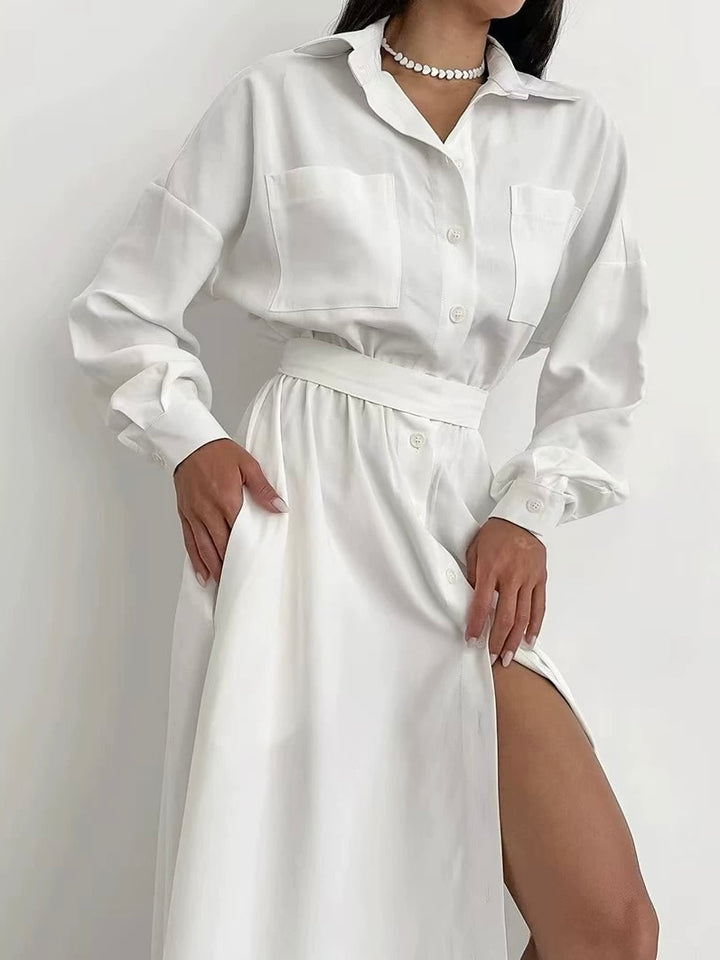 フロントスリットシャツマキシワンピース