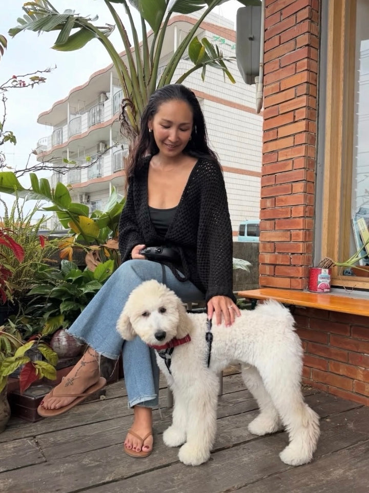 メッシュニットソリッドカラーラップカーディガン