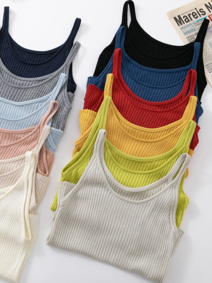 リネンブレンドUネックリブタンクトップ（ビビット）