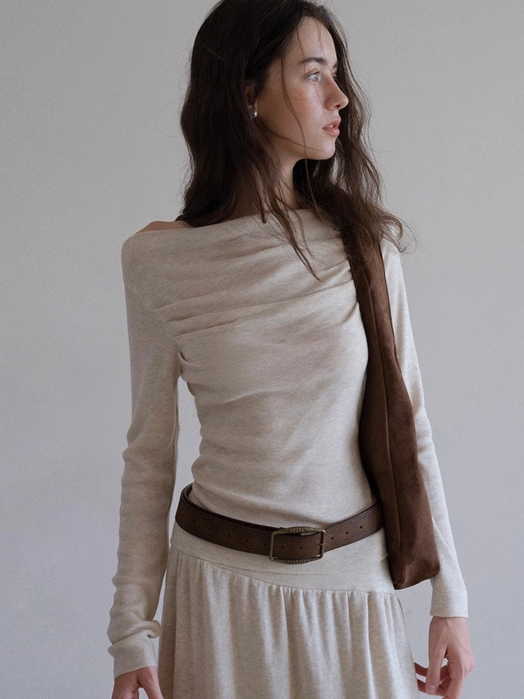 ウール混オフショルドレープトップス