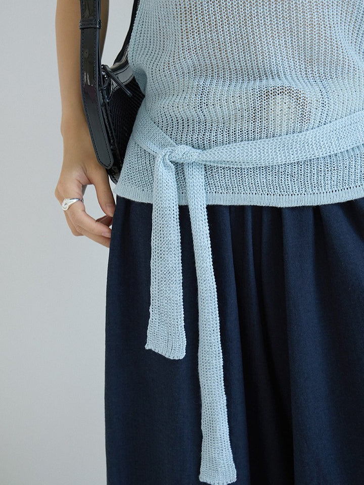 シアーサマーニットリボン付きトップス