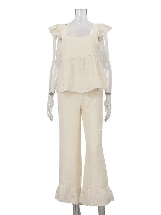 モスリンコットンフリルチュニックパンツセット