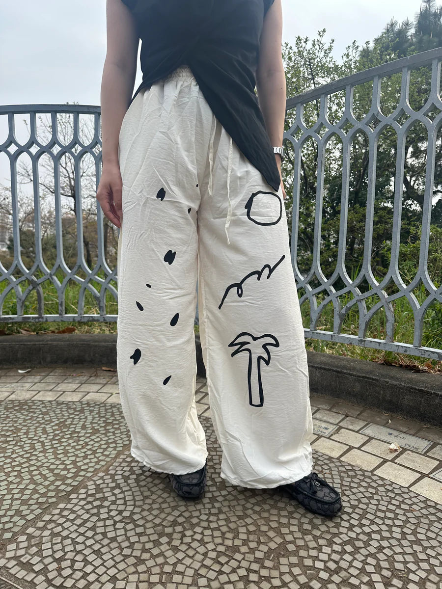 【アウトレット】(即納) ニュアンスアートプリントワイドパンツ