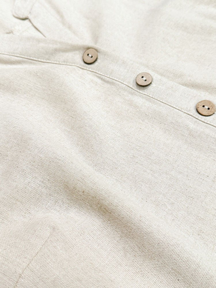 リネンブレンドキーネックチュニックワンピース