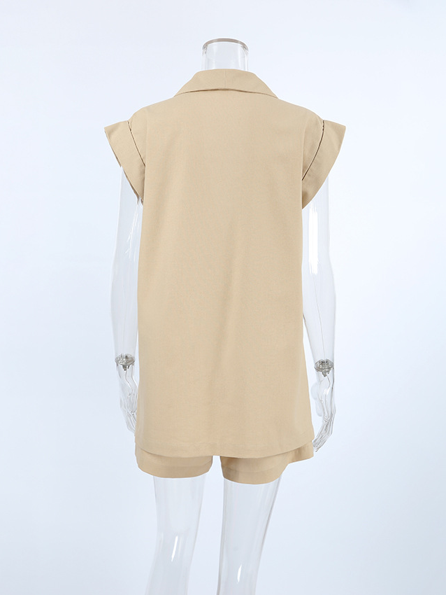 リネンブレンドスリーブレスジャケットショーツセット