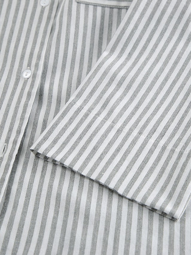 ストライプ長袖シャツダブルウエストパンツセット