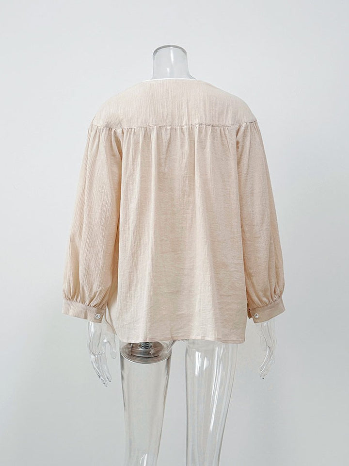 楊柳レースアップルーズブラウス