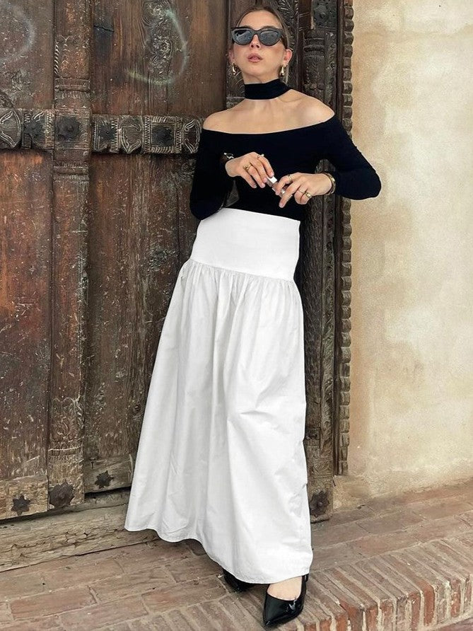 ウエスト切り替えフレアロングスカート