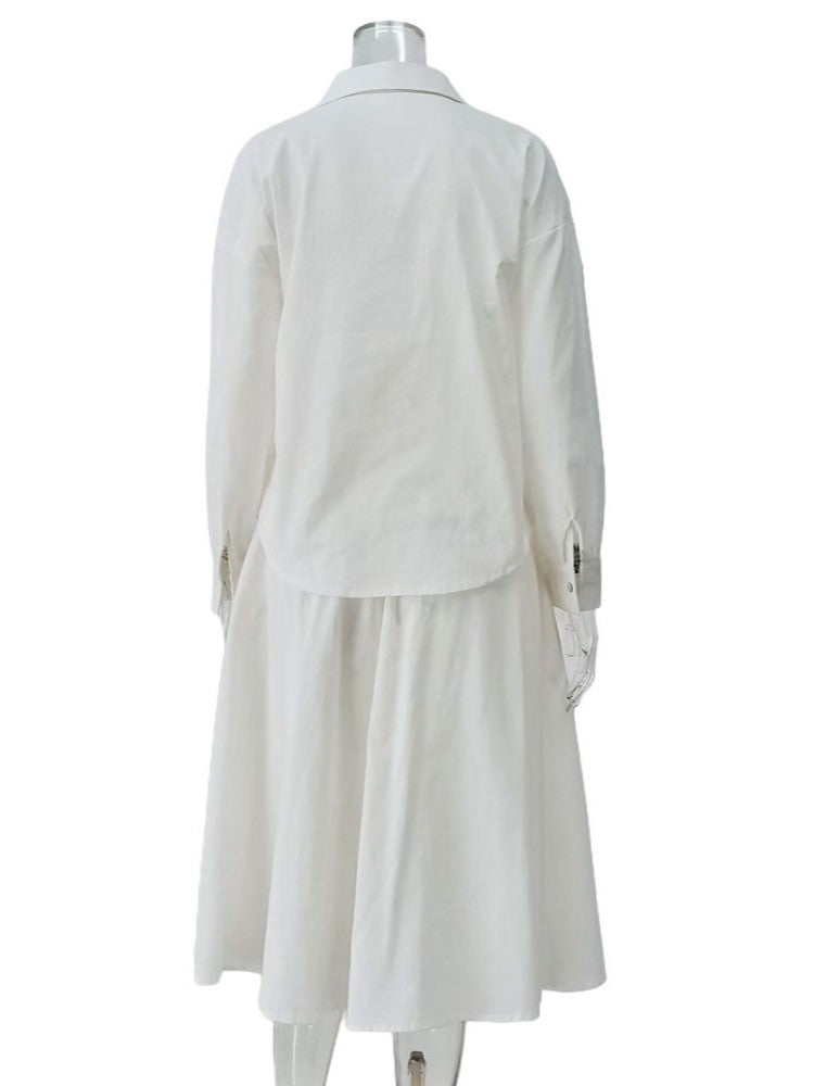 ホワイトルーズシャツフレアスカートセット