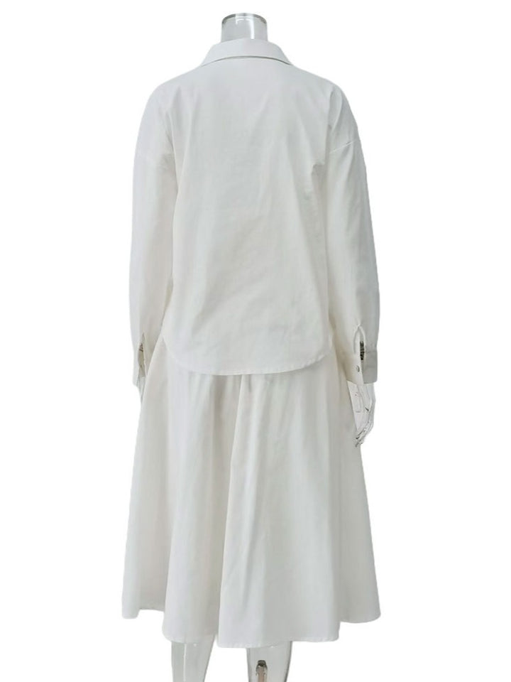 ホワイトルーズシャツフレアスカートセット