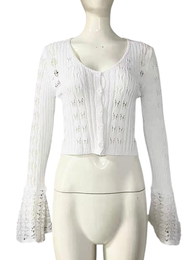 フレアスリーブレースクロップドカーディガン