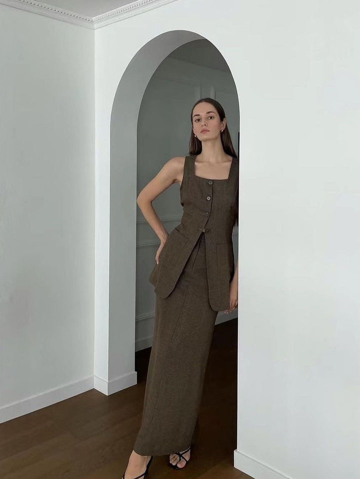 ロングシェイプベストスカートセット