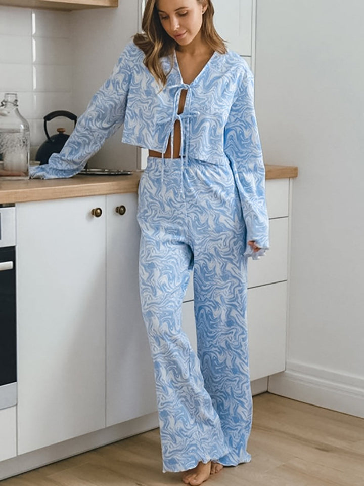 マーブルリブレースアップパンツセットアップ