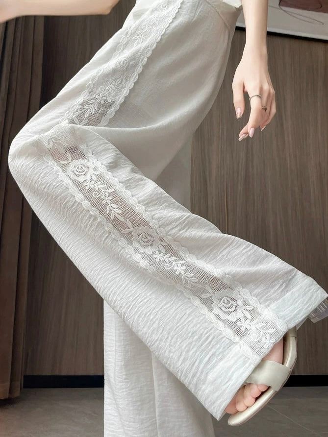 サイドフラワークロシェレースワイドパンツ